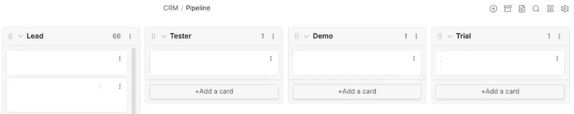 Markdown CRM pipeline as an Obsidian Kanban board